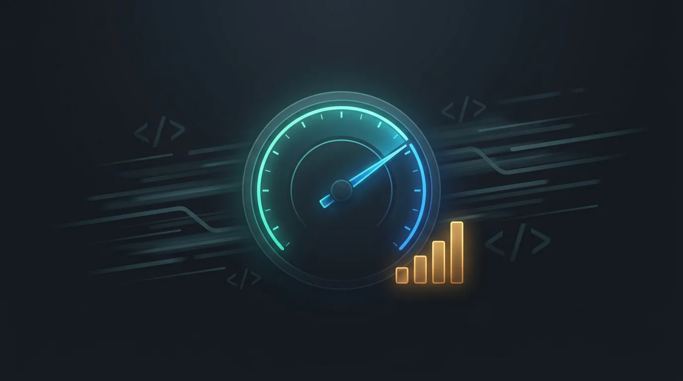 A speedometer-style dial on a dark dashboard with a glowing needle pushed toward the high end, beside a rising cost meter, representing a faster but pricier AI coding agent tier.