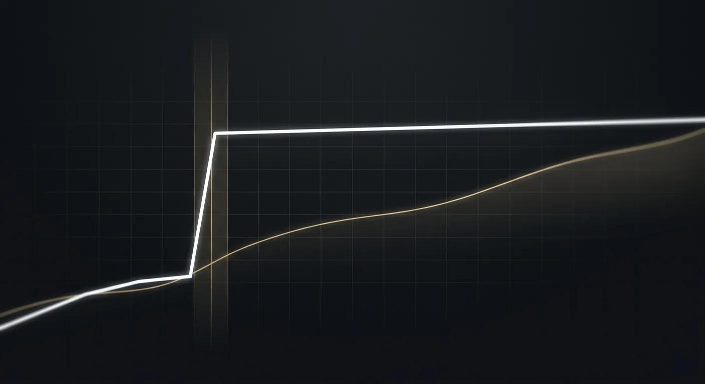 A stylized stock chart where the sharp earnings-day jump is crisp on a large-cap line but the slow post-report drift only continues on a faint small-cap line trailing into the distance.