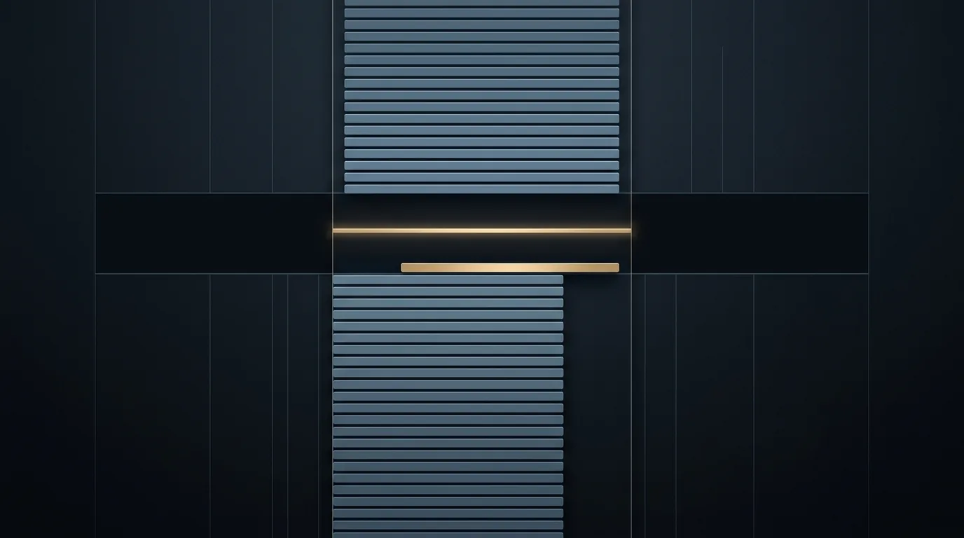 A stylized limit-order book for a single stock showing a tall stack of orders queued at one price level a full penny wide, with a thin new half-cent price rung opening inside the gap.