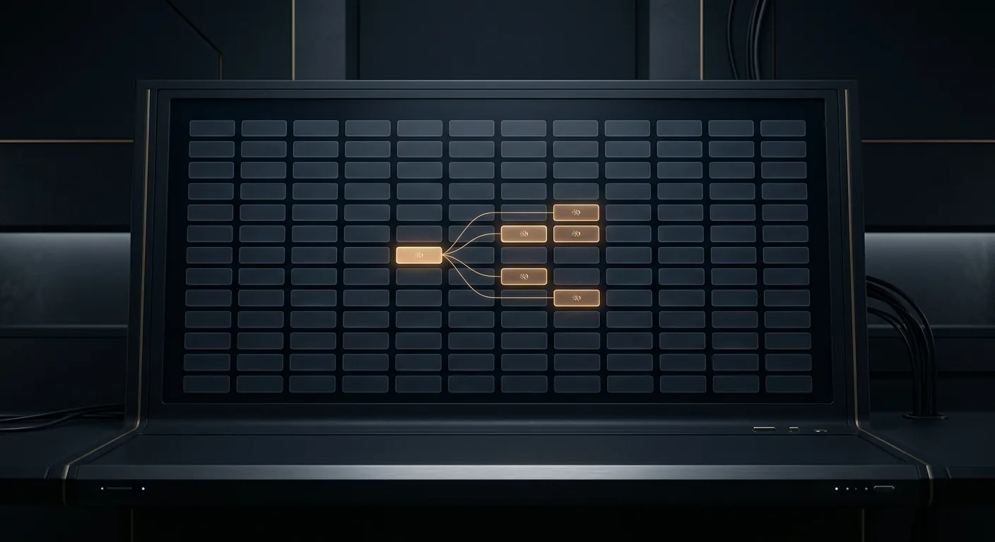 A calm operations console showing a grid of AI agent status tiles, with a few tiles flagged and connecting lines tracing one failure spreading to neighboring systems.